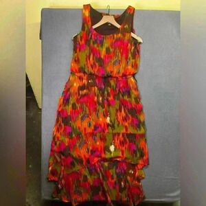 Ronni Nicole Abstract Watercolor High Low Long Dress Womens 12 Peacock cute 0729